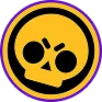 Ikona czaszki z Brawl Stars przedstawiająca walutę w grze lub tokeny na ciemnym tle.